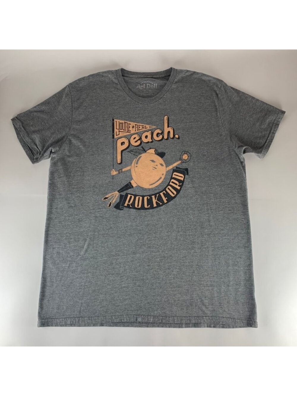 Rockford Peaches Gray Art Deli Short Sleeve Crewneck Shirt Mens XL